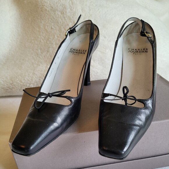 Vintage Charles Jourdan black leather heeled shoes, size 6B - Picture 1 of 6